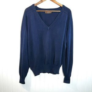 Thane Vintage V-Neck Sweater Womens Large Blue Cuffing Long Sleeve Cabin Classic